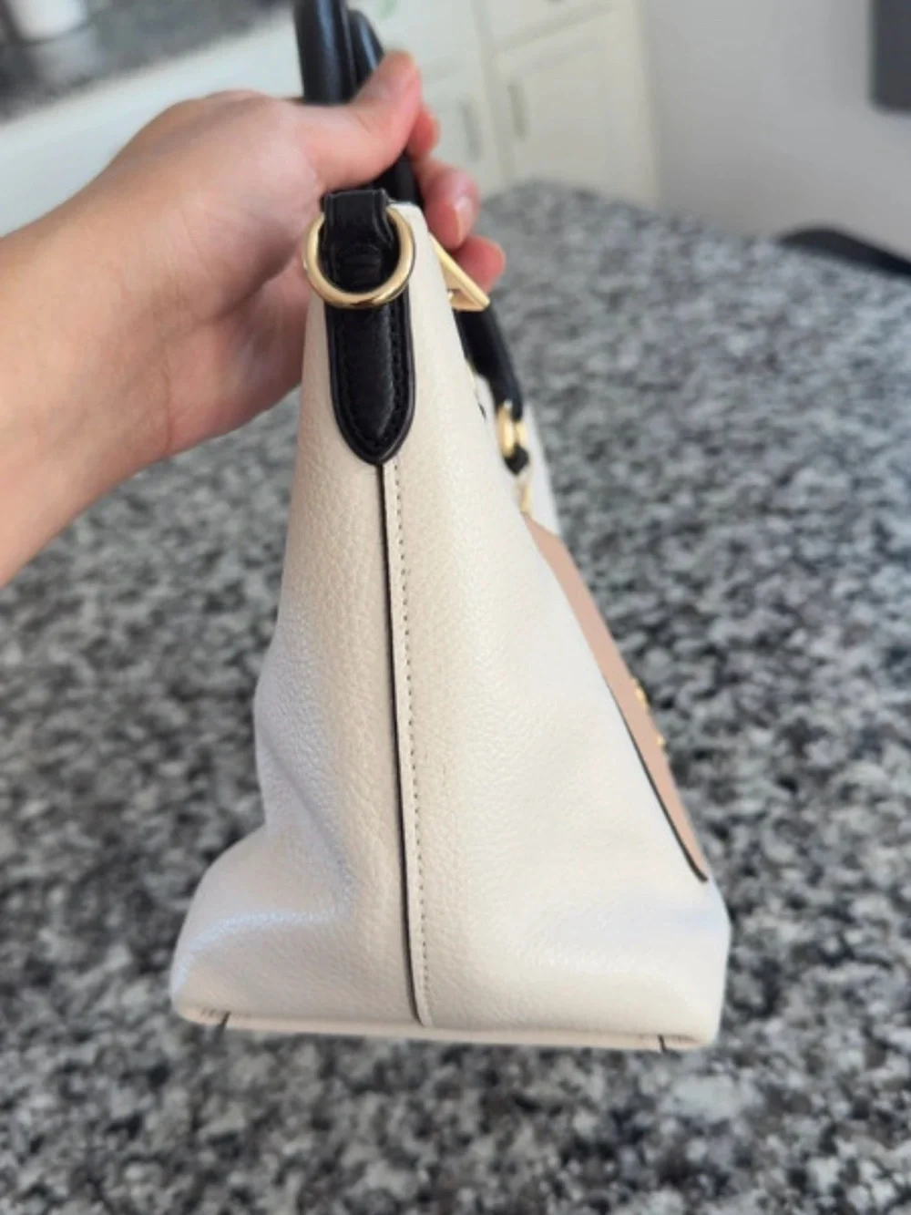 Coach Two-Tone Leather Satchel, Tan & Black with Gold hardware Hand-tag